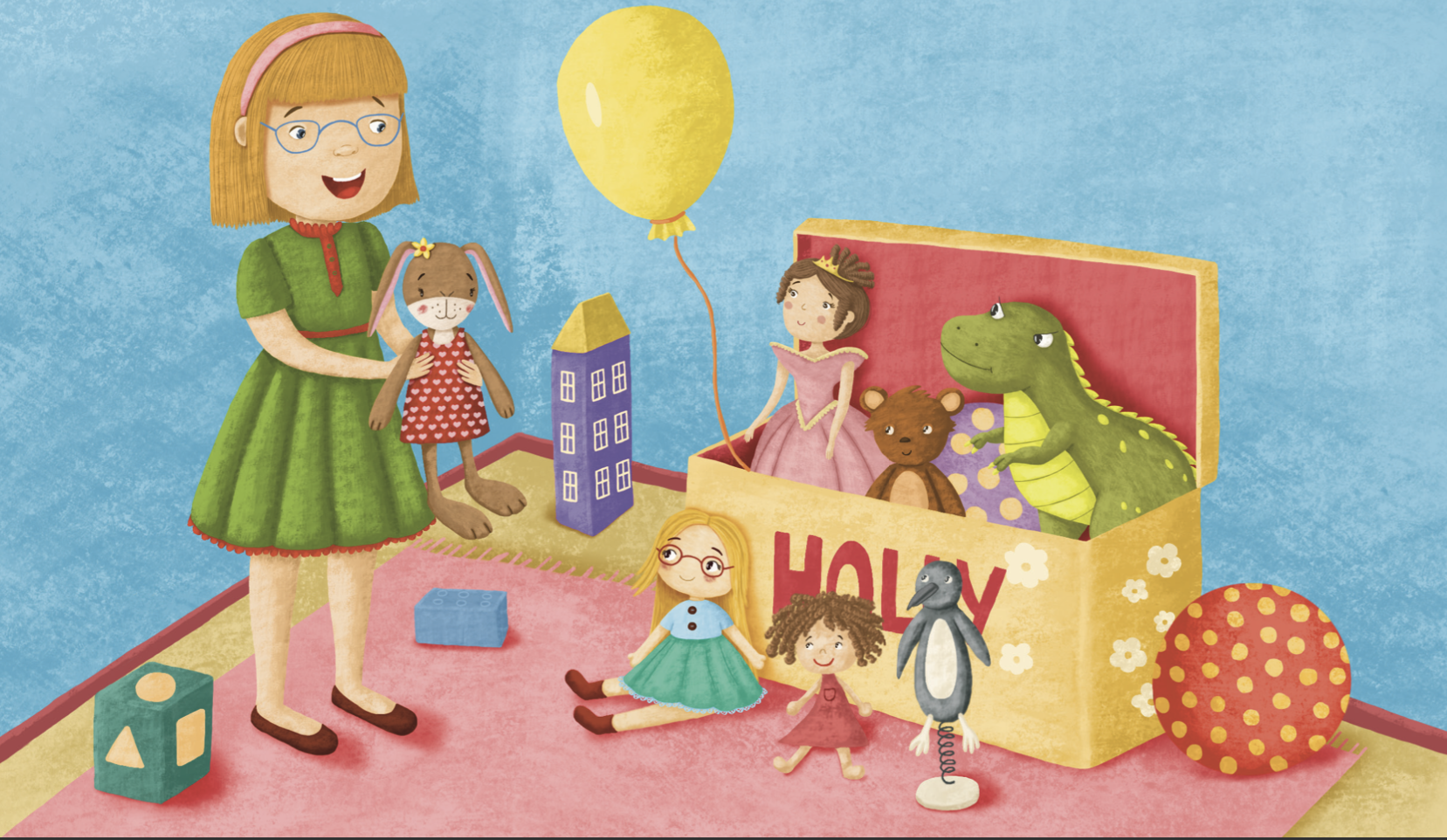 Picture of the toys from the Molly Moo and the Mean Dinosaur story